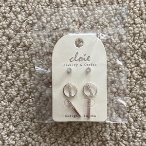 NEW Cloie Stud Earrings Three Pack Silver Plated Circle Bar Minimalist NIB